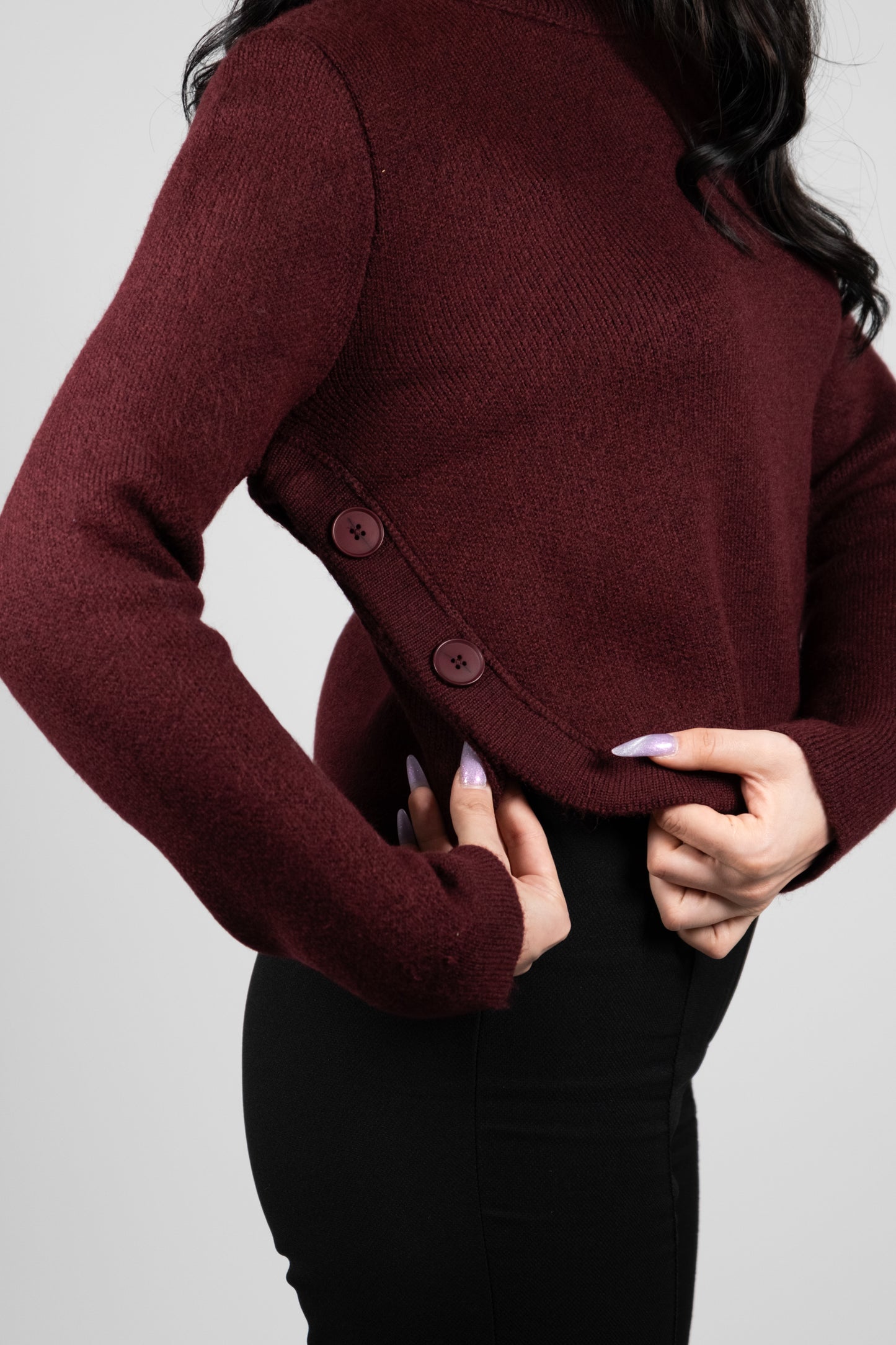 Belden Düğmeli Bordo Triko Kazak