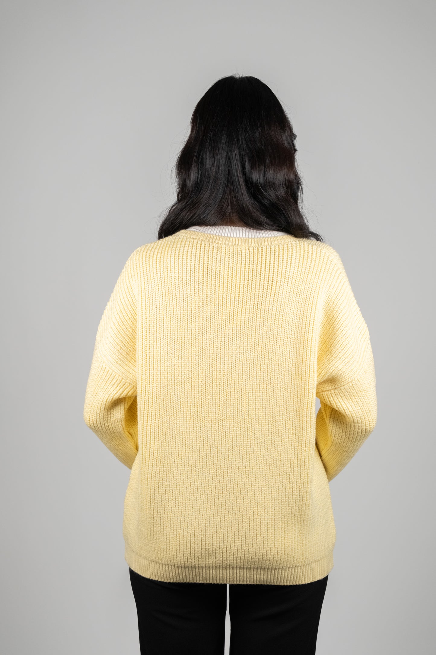 Krem Yaka Detaylı Sarı Triko