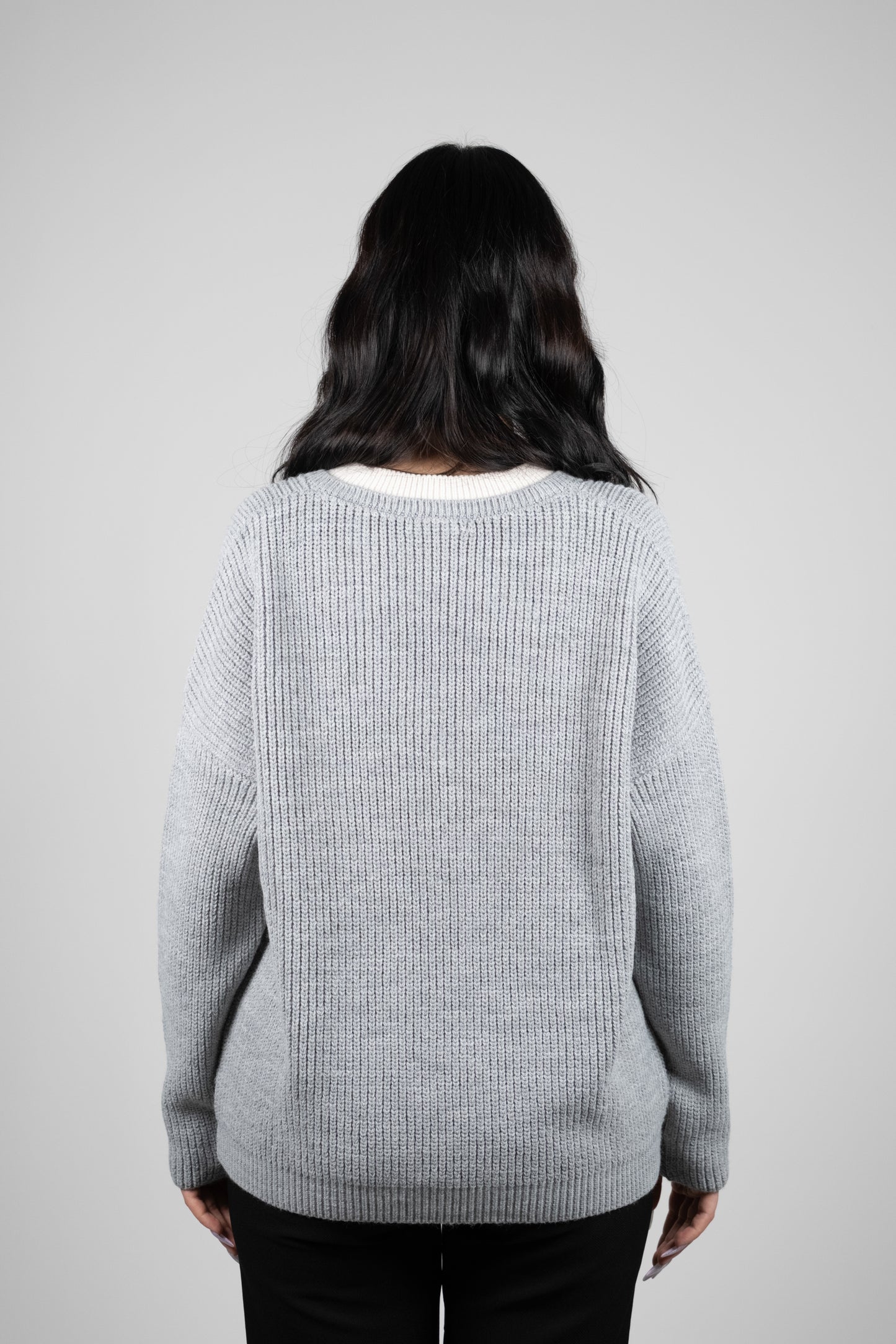 Gri Yaka Detay Triko Kazak