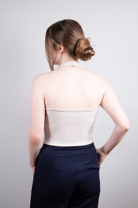 Taş Rengi Halter Yaka Crop