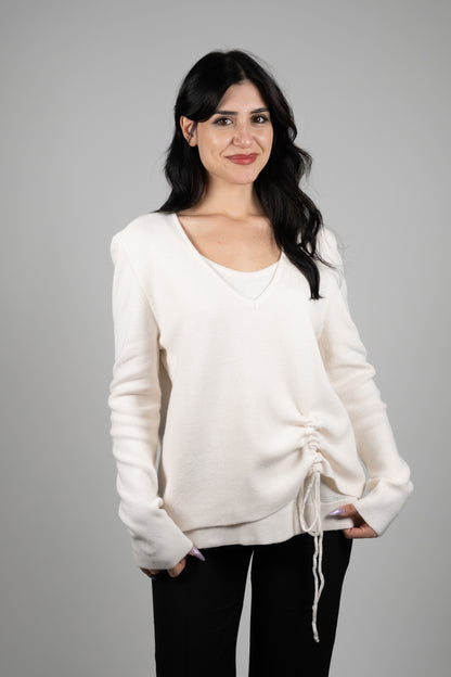 Krem Büzgü Detay Triko Kazak