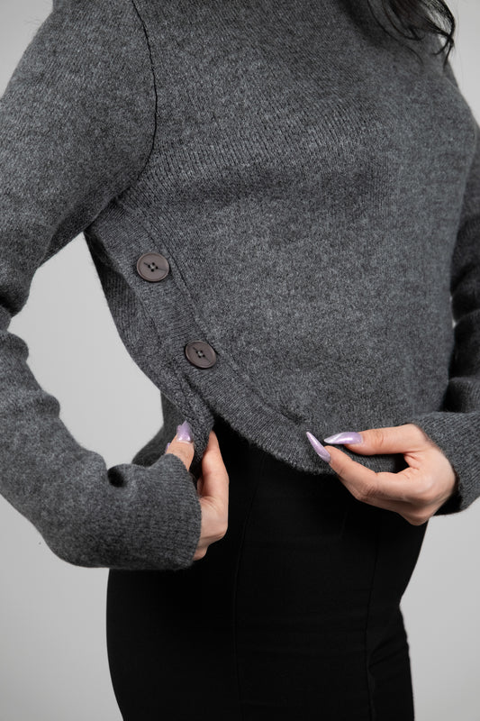Belden Düğmeli Antrasit Triko Kazak