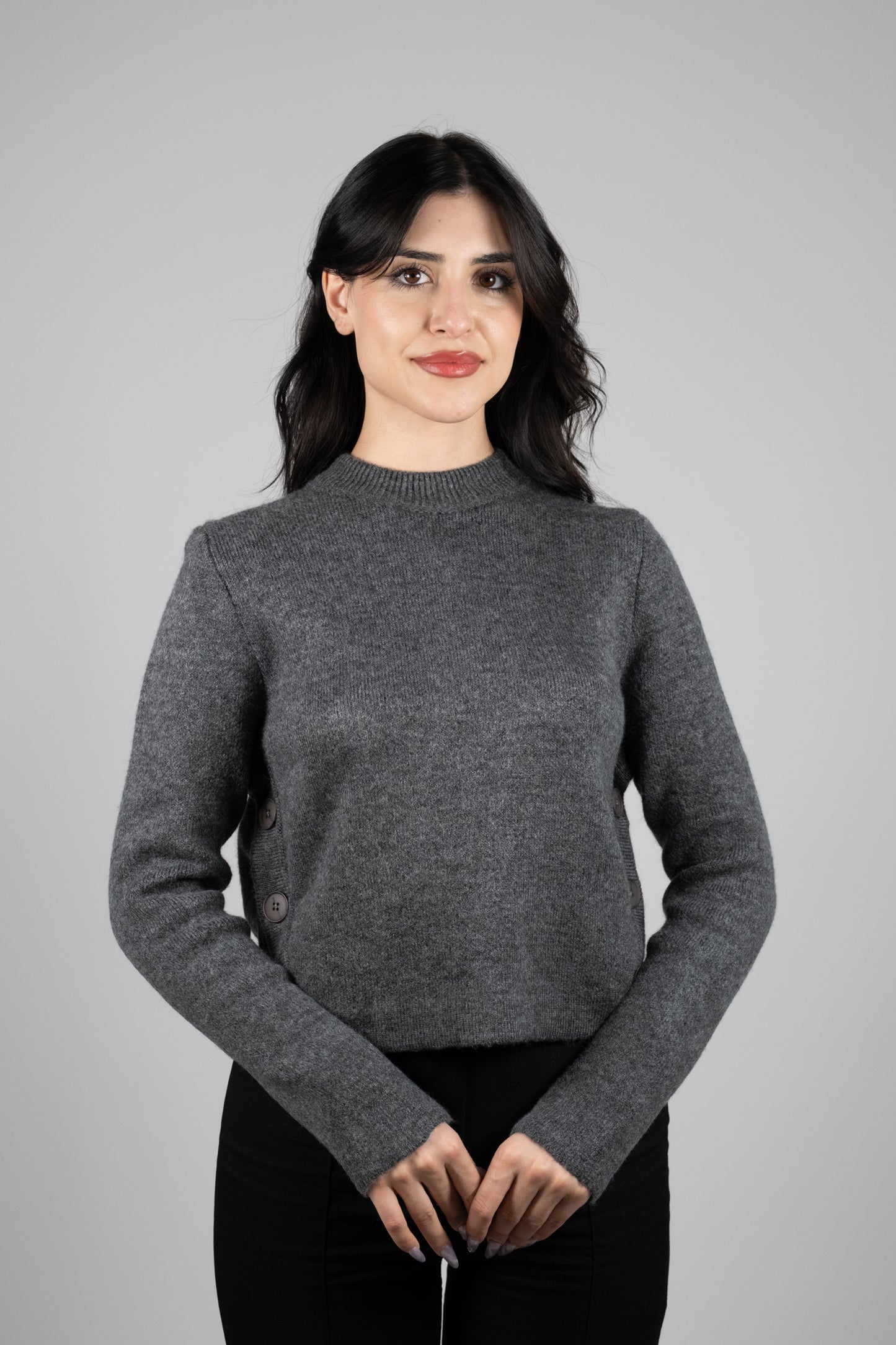 Belden Düğmeli Antrasit Triko Kazak