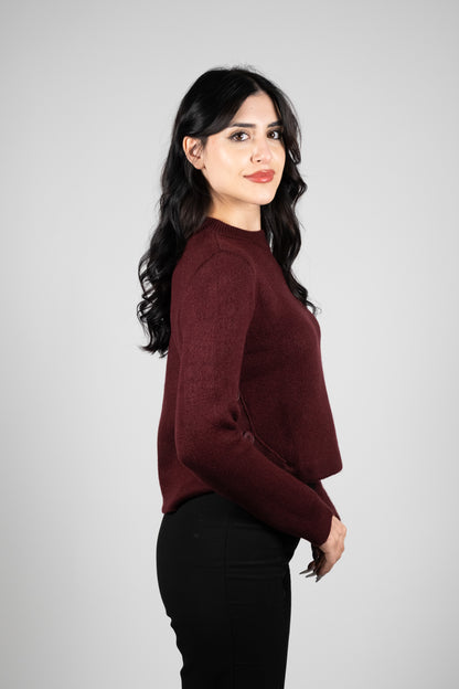 Belden Düğmeli Bordo Triko Kazak