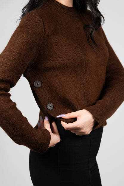 Belden Düğmeli Kahverengi Triko Kazak