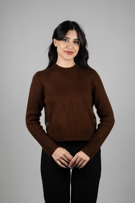 Belden Düğmeli Kahverengi Triko Kazak