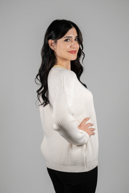 Sarı Yaka Detaylı Krem Kadın Triko Kazak