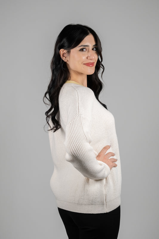 Sarı Yaka Detaylı Krem Kadın Triko Kazak