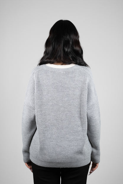 Gri Yaka Detay Triko Kazak