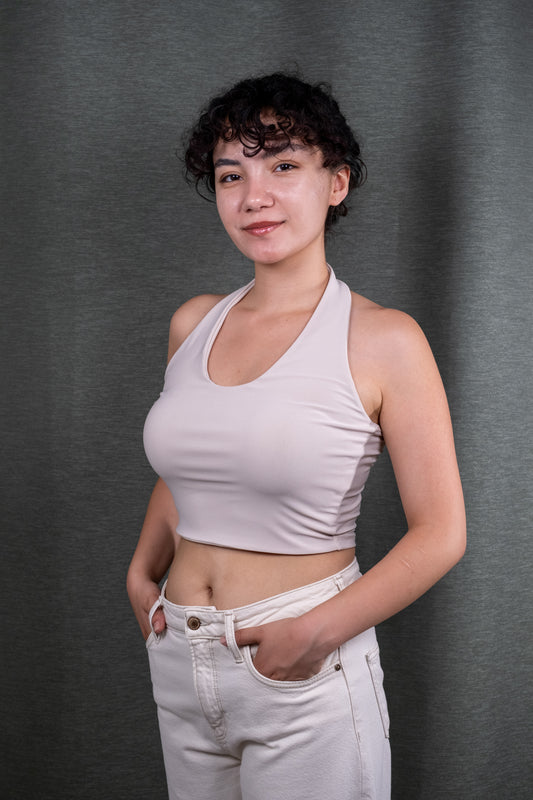 Taş Rengi Halter Yaka Crop