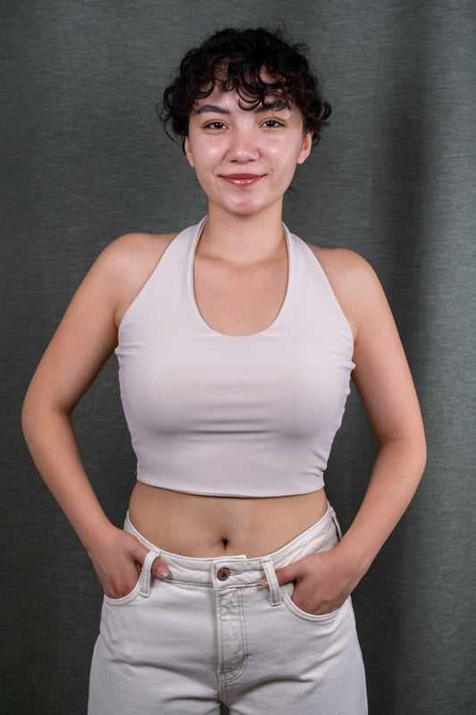 Taş Rengi Halter Yaka Crop