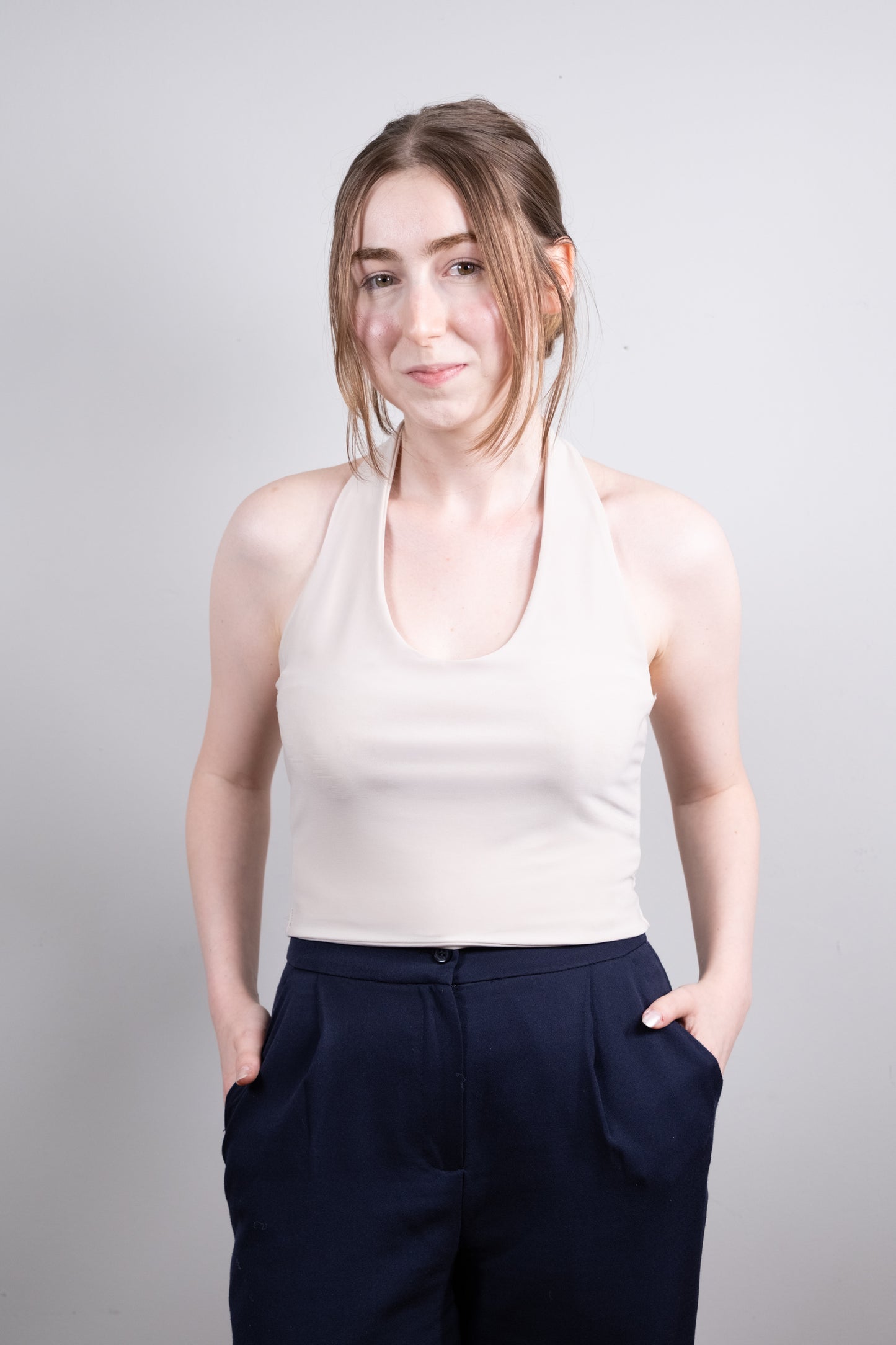 Taş Rengi Halter Yaka Crop